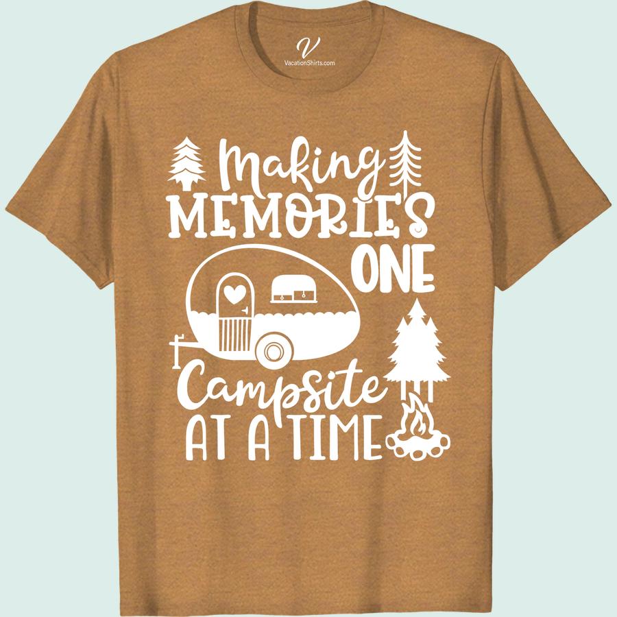 Campsite Memories Tee - Outdoor Adventure Shirt Embrace the great outdoors with our Campsite Memories Shirt. Perfect for any nature lover, this outdoor adventure tee is ideal for forest camping, hiking, or sitting by the campfire. Show off your love for the wilderness with this must-have summer vacation tee and national park shirt.