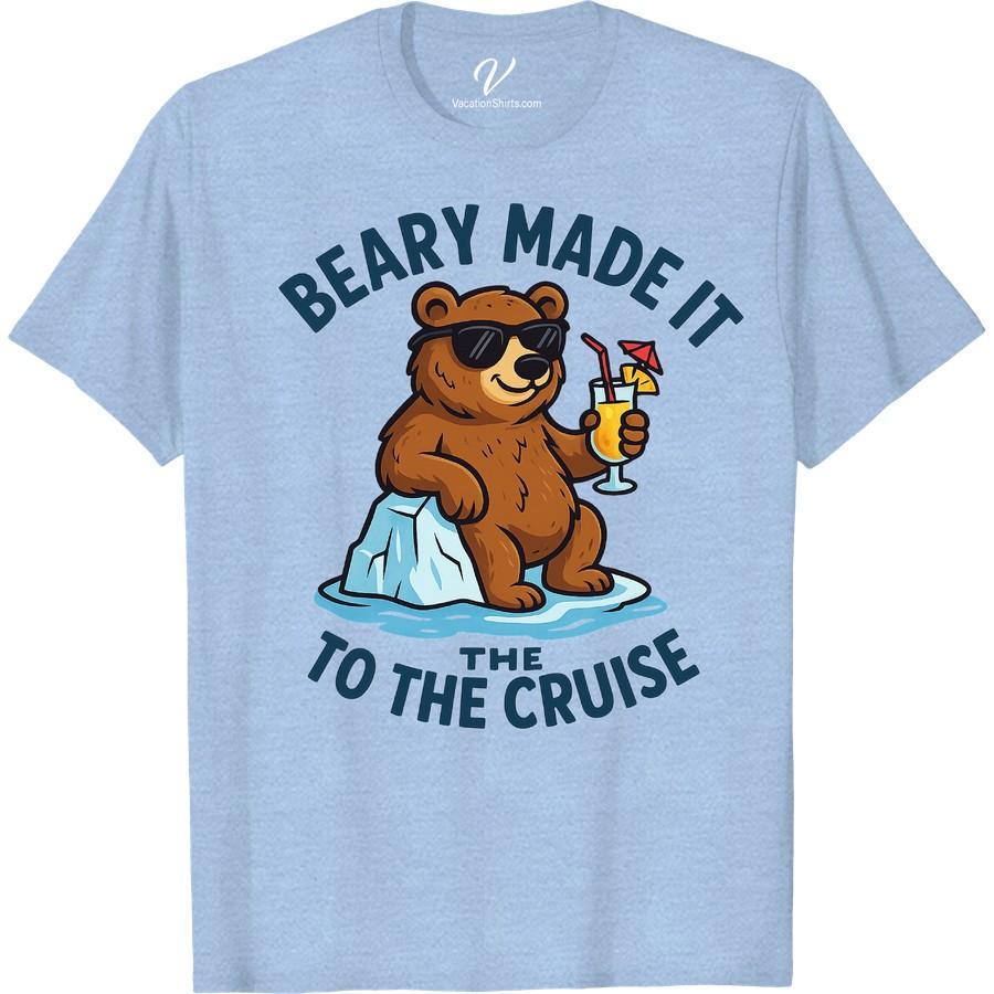 Beary Cruise Tee - Fun Bear in Sunglasses & Cocktail Vibes Unleash your fun side with our 'Beary Cruise T-shirt'. This Vacation Bear Shirt features an adorable bear rocking sunglasses and cocktail vibes. It's not just a Sunglasses Bear Tee, it's a statement. Turn heads and make waves with this Beary Fun Cruise Shirt. Vacation Cocktail T-Shirt reimagined!