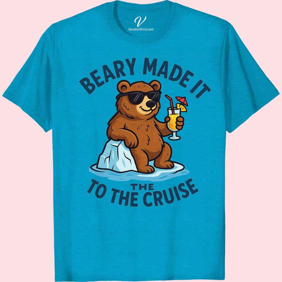 Beary Cruise Tee - Fun Bear in Sunglasses & Cocktail Vibes Unleash your fun side with our 'Beary Cruise T-shirt'. This Vacation Bear Shirt features an adorable bear rocking sunglasses and cocktail vibes. It's not just a Sunglasses Bear Tee, it's a statement. Turn heads and make waves with this Beary Fun Cruise Shirt. Vacation Cocktail T-Shirt reimagined!