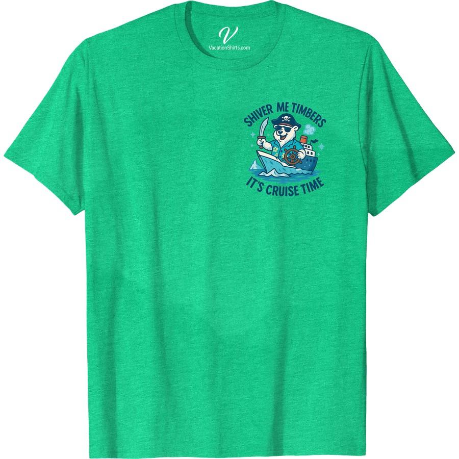 Shiver Me Timbers Cruise Tee: Pirate Bear Adventure Shirt Set sail for fun with our Shiver Me Timbers Cruise Tee! This Pirate Bear Adventure T-shirt is your ticket to high seas style. Perfect for family vacations, it's the ultimate Maritime Adventure Cruise Shirt. Grab our cool, adventure-themed pirate shirt and make your summer sea adventure unforgettable!