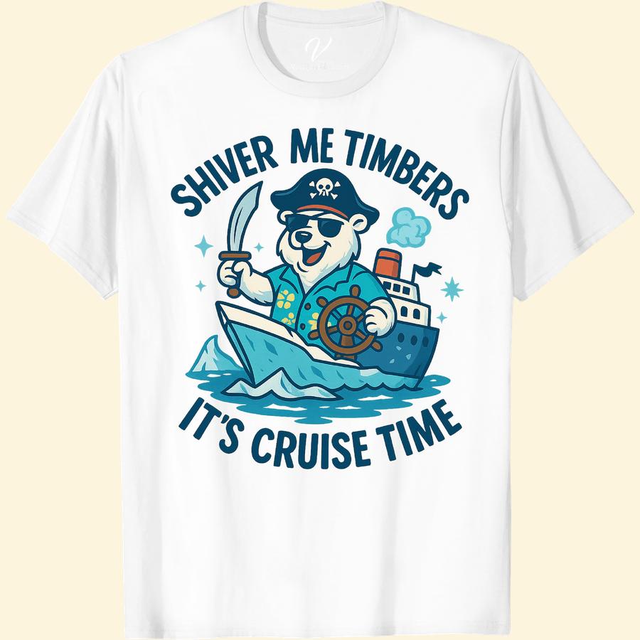 Shiver Me Timbers Cruise Tee: Pirate Bear Adventure Shirt Set sail for fun with our Shiver Me Timbers Cruise Tee! This Pirate Bear Adventure T-shirt is your ticket to high seas style. Perfect for family vacations, it's the ultimate Maritime Adventure Cruise Shirt. Grab our cool, adventure-themed pirate shirt and make your summer sea adventure unforgettable!