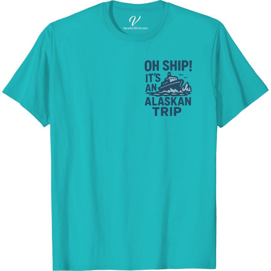 Alaskan Adventure Tee: ‘Oh Ship! It’s an Alaskan Trip’ Design Embark on a journey with our Alaskan Adventure Shirt! The ‘Oh Ship! It’s an Alaskan Trip’ design embodies the thrill of an Alaskan voyage. This Novelty Alaska Travel Tee, a perfect blend of vintage and nautical styles, is an irresistible keepsake for every Alaska tourist. Wear your Alaskan journey!