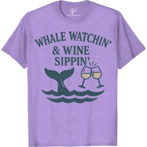 Whale Watchin' & Wine Sippin' Tee – Ocean Adventure in Style! Our Whale Watching T-Shirt is the epitome of casual nautical fashion. With its ocean adventure-inspired design, it's a stylish vacation t-shirt perfect for wine sipping on a sunny boat deck. Enjoy your whale watching vacation with our Whale & Wine Tee – the ideal piece in ocean adventure clothing!