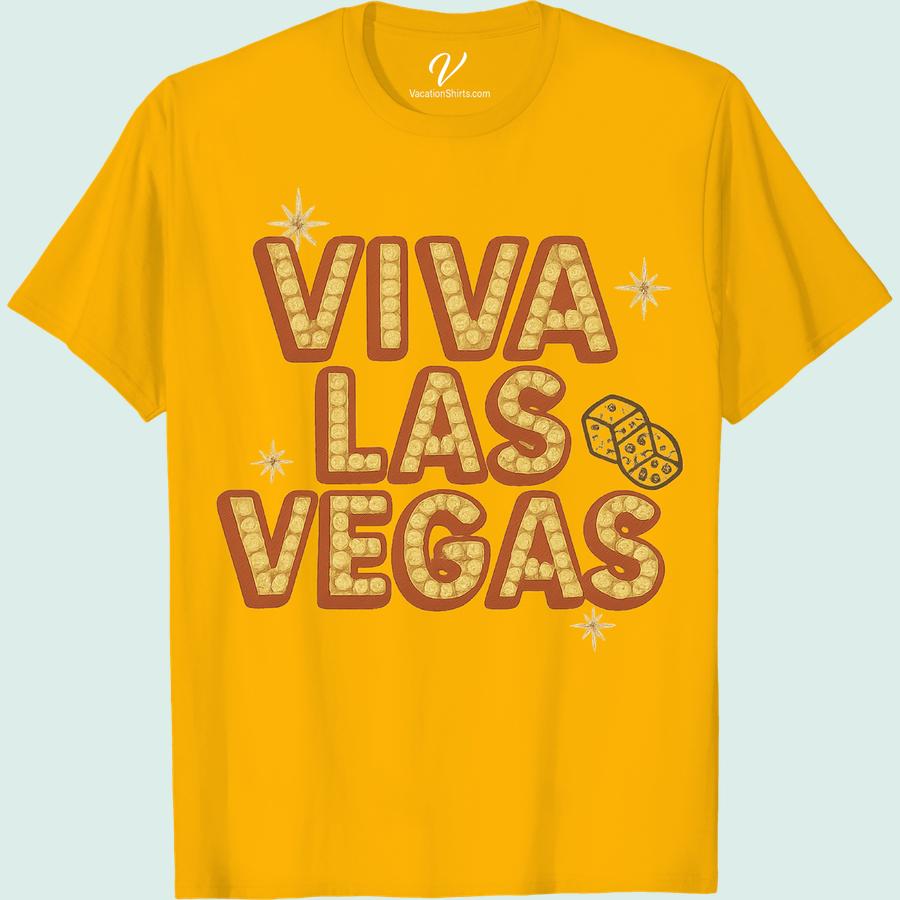 Viva Las Vegas Tee - Bold Design with Dice & Starburst Flair Get ready to rock the Vegas strip with our Viva Las Vegas Tee - a Bold Vegas T-shirt with a playful Dice Design! Style meets comfort in this Vegas Style T-shirt featuring a vibrant Starburst Flair. Perfect as your next Vegas Vacation Shirt, this Las Vegas Vacation Apparel is as memorable as Sin City itself!
