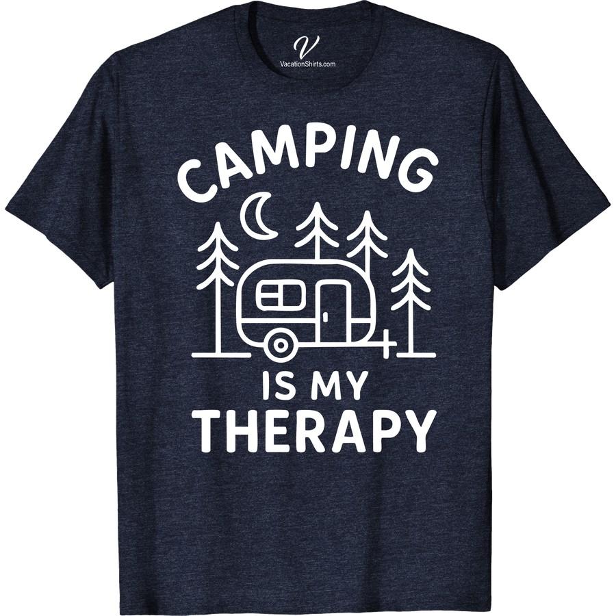 Camping Therapy Tee: Cozy Cotton with Trees & Moon Design Experience the essence of adventure with our 'Camping Therapy T-Shirt'. A perfect blend of coziness and outdoorsy design, this Cotton Camping Tee features a moon and tree design for an authentic camping touch. Ideal as a Camping T-Shirt Gift, this Camping Enthusiast Cotton T-Shirt is the perfect wardrobe staple!