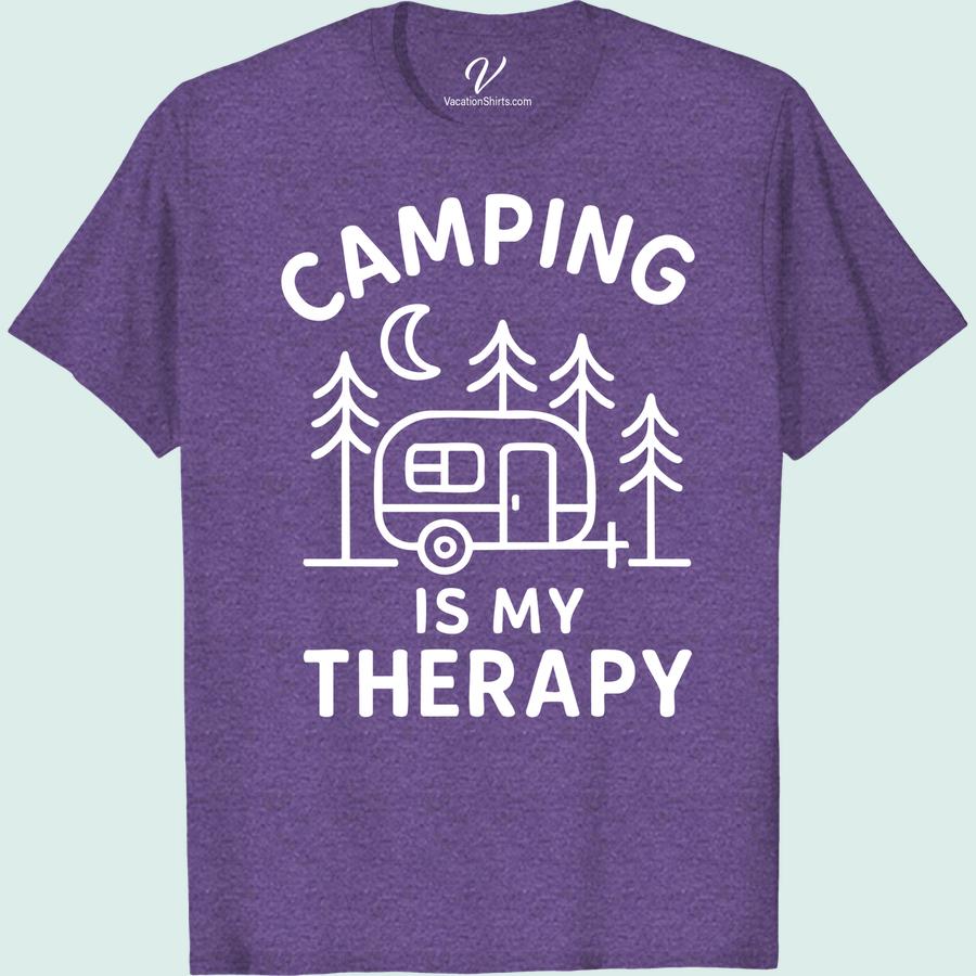 Camping Therapy Tee: Cozy Cotton with Trees & Moon Design Experience the essence of adventure with our 'Camping Therapy T-Shirt'. A perfect blend of coziness and outdoorsy design, this Cotton Camping Tee features a moon and tree design for an authentic camping touch. Ideal as a Camping T-Shirt Gift, this Camping Enthusiast Cotton T-Shirt is the perfect wardrobe staple!