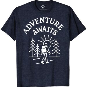 Adventure Awaits T-Shirt: Sunlit Hiker & Pine Trees Design  Express your wanderlust with our 'Adventure Awaits T-Shirt'. The sunlit hiker and pine trees design perfectly captures the heart of every outdoor enthusiast. Unleash your inner nature lover with this quintessential hiking, camping themed vacation T-shirt. It’s more than just adventure apparel, it's a lifestyle.