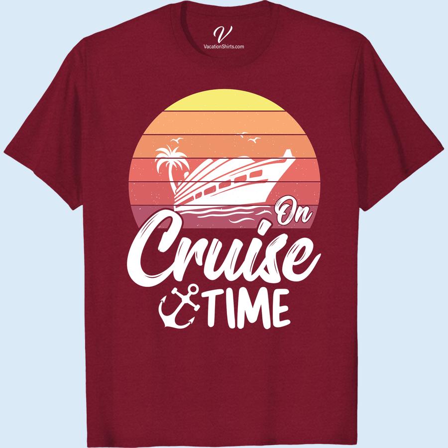 On Cruise Time T-Shirt: Sunset, Ship & Ocean Vibes Experience endless summer with our 'On Cruise Time' T-Shirt. Showcasing a mesmerizing sunset, ship, and ocean vibes, it's the perfect Cruise Vacation T-Shirt! From our Nautical Sunset to our Tropical Cruise designs, our Cruise Time Shirt collection offers an Ocean Vibes Clothing experience like no other.