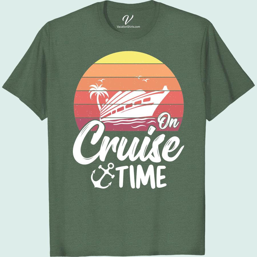 On Cruise Time T-Shirt: Sunset, Ship & Ocean Vibes Experience endless summer with our 'On Cruise Time' T-Shirt. Showcasing a mesmerizing sunset, ship, and ocean vibes, it's the perfect Cruise Vacation T-Shirt! From our Nautical Sunset to our Tropical Cruise designs, our Cruise Time Shirt collection offers an Ocean Vibes Clothing experience like no other.