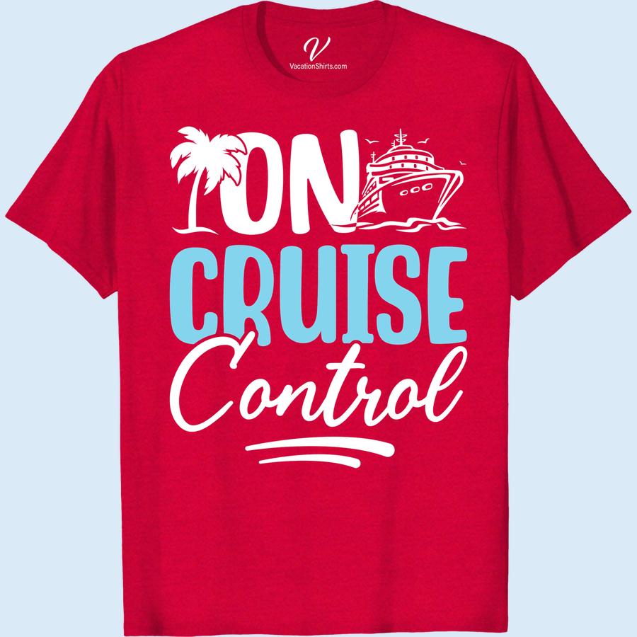 On Cruise Control Tee: Palm, Waves & Ship - Maroon Adventure Embrace the open seas with our Cruise Control Shirt, a Cruise Vacation T-shirt that brings the tropical thrill to your closet. This Maroon Adventure T-shirt features a wave print and palm print, encapsulating a tropical adventure. A perfect Vacation Apparel for your next cruise vacation.