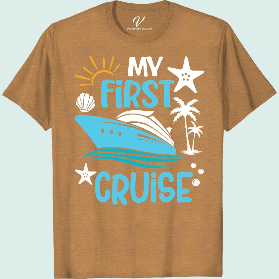 My First Cruise Tee: Nautical Adventure & Souvenir Style Prepare to embark on a voyage with our 'First Cruise Shirt,' the ultimate Nautical Adventure Tee. This Souvenir Style T-Shirt, a perfect addition to your Cruise Vacation Apparel, captures the spirit of sea travel. Celebrate your journey with our Cruise Souvenir Tee. It's Nautical Cruise Apparel that defines Adventure Vacation T-shirt chic!