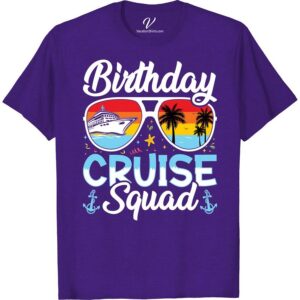 Birthday Cruise Squad Tee with Tropical Sunset & Nautical Fun Sail into your birthday with our 'Birthday Cruise Squad T-Shirt.' Revel in nautical fun with this sea voyage birthday tee, a perfect piece of cruise vacation attire. Splashed with a stunning tropical sunset, it's the ultimate sailing-themed birthday shirt. Make your ship birthday party unforgettable with our cruise squad apparel.