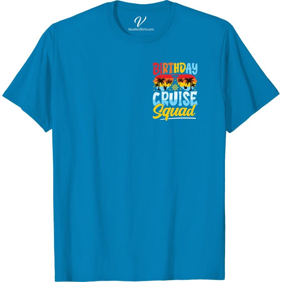 Birthday Cruise Squad Tee with Tropical Beach Vibes – Fun & Bright Rock our Birthday Cruise Squad Shirt on your next tropical vacation! This fun, vibrant Beach Vibes T-Shirt adds a pop of color to your squad vacation apparel. Perfect as a tropical birthday outfit or just to amp up the carnival cruise t-shirts collection! Get your fun birthday crew tees today!