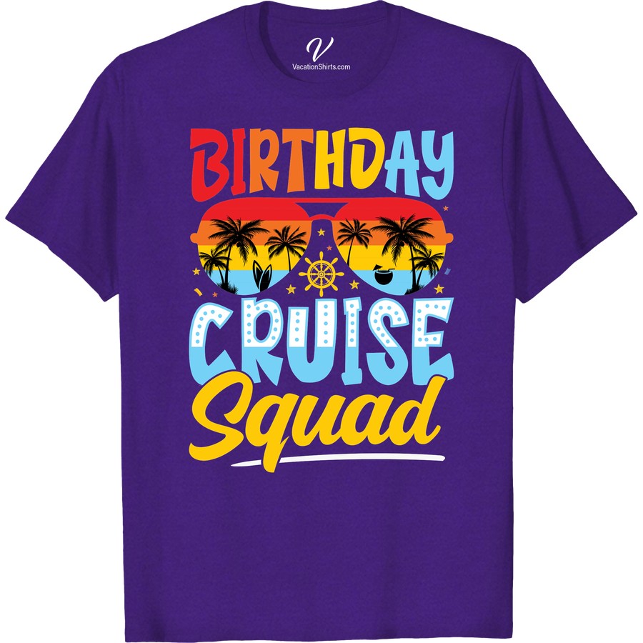 Birthday Cruise Squad Tee with Tropical Beach Vibes – Fun & Bright Birthday Cruise Shirts Rock our Birthday Cruise Squad Shirt on your next tropical vacation! This fun, vibrant Beach Vibes T-Shirt adds a pop of color to your squad vacation apparel. Perfect as a tropical birthday outfit or just to amp up the carnival cruise t-shirts collection! Get your fun birthday crew tees today!
