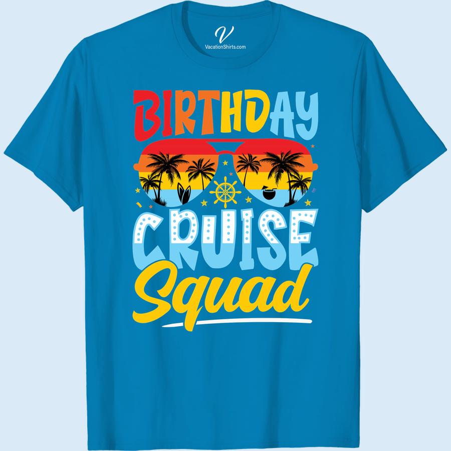 Birthday Cruise Squad Tee with Tropical Beach Vibes – Fun & Bright Rock our Birthday Cruise Squad Shirt on your next tropical vacation! This fun, vibrant Beach Vibes T-Shirt adds a pop of color to your squad vacation apparel. Perfect as a tropical birthday outfit or just to amp up the carnival cruise t-shirts collection! Get your fun birthday crew tees today!