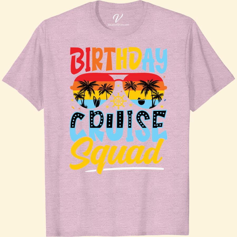 Birthday Cruise Squad Tee with Tropical Beach Vibes – Fun & Bright Rock our Birthday Cruise Squad Shirt on your next tropical vacation! This fun, vibrant Beach Vibes T-Shirt adds a pop of color to your squad vacation apparel. Perfect as a tropical birthday outfit or just to amp up the carnival cruise t-shirts collection! Get your fun birthday crew tees today!