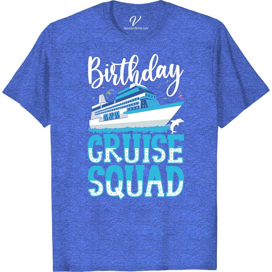Birthday Cruise Squad Tee: Dolphins, Waves & Confetti Fun! Experience the jubilant spirit of oceanic adventure with our 'Birthday Cruise Squad Tee'. Celebrate with dolphins, waves & an eruption of confetti fun! This shirt is the ultimate summer cruise vacation clothing. Perfect for a tropical vacation squad party or cruise birthday celebration. Dive into the Dolphin Waves T-shirt today!