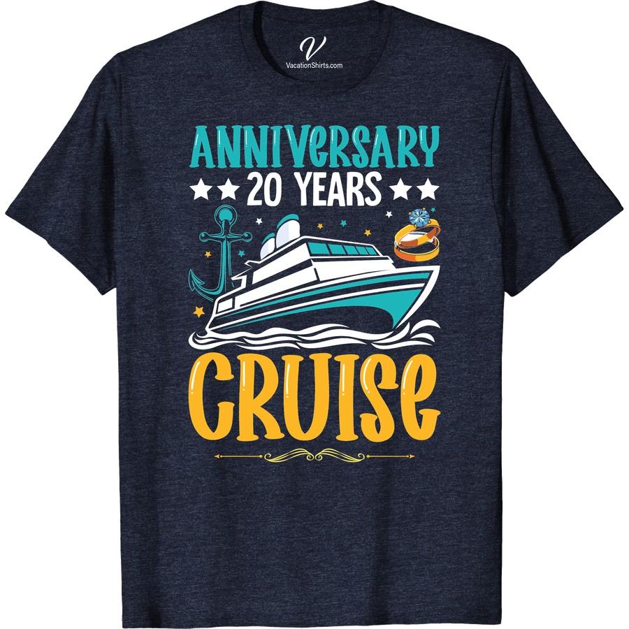 20th Anniversary Cruise Tee - Sail in Style & Comfort! Celebrate your special sea-bound journey with our 20th Anniversary Cruise Tee. This Stylish Cruise T-Shirt is the perfect nautical anniversary clothing choice. Sailing Comfort T-Shirts never looked so good. Make memorable waves with our Vacation Cruise Shirts. Your essential Cruise trip Apparel is here!