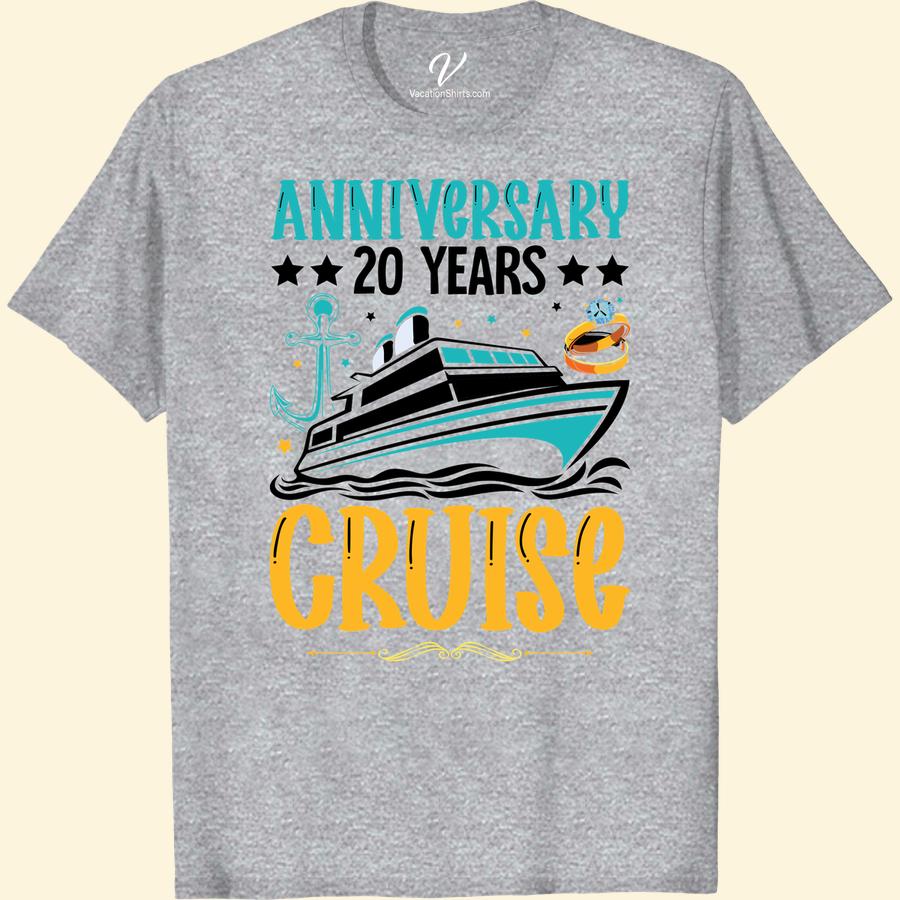 20th Anniversary Cruise Tee - Sail in Style & Comfort! Celebrate your special sea-bound journey with our 20th Anniversary Cruise Tee. This Stylish Cruise T-Shirt is the perfect nautical anniversary clothing choice. Sailing Comfort T-Shirts never looked so good. Make memorable waves with our Vacation Cruise Shirts. Your essential Cruise trip Apparel is here!