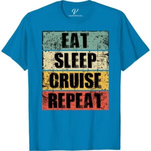 Vintage 'Eat Sleep Cruise Repeat' Tee - Bold & Colorful Design Experience the perfect blend of retro charm and modern flair with our 'Eat Sleep Cruise Repeat' Tee. This Vintage Cruise T-Shirt sports a bold, colorful design, elevating your seaside vacation shirt game. Unleash your nautical spirit with our vacation graphic tees - an essential addition to any cruise-themed clothing collection.