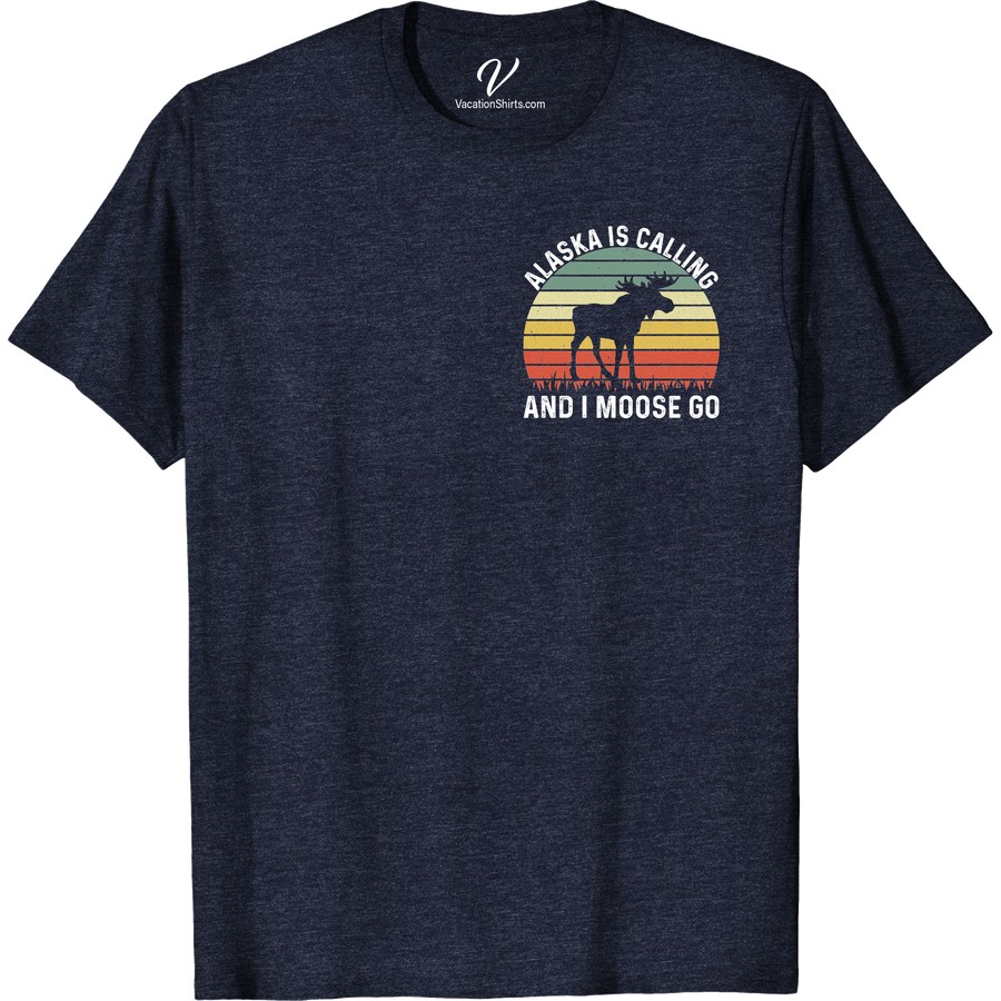 Alaska Is Calling & I Moose Go Retro Sunset Travel T-Shirt The search ends here for your perfect Alaska Vacation T-Shirt! The Alaska Is Calling & I Moose Go Retro Sunset Travel T-Shirt encapsulates the charm of the Alaska Retro Sunset. A must-have Moose Travel T-Shirt for the stylish retro traveler. This Alaska Calling Apparel is your ticket to making memories in “The Last Frontier”.