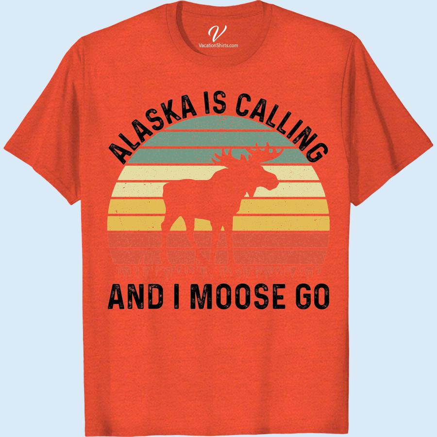 Alaska Is Calling & I Moose Go Retro Sunset Travel T-Shirt The search ends here for your perfect Alaska Vacation T-Shirt! The Alaska Is Calling & I Moose Go Retro Sunset Travel T-Shirt encapsulates the charm of the Alaska Retro Sunset. A must-have Moose Travel T-Shirt for the stylish retro traveler. This Alaska Calling Apparel is your ticket to making memories in “The Last Frontier”.