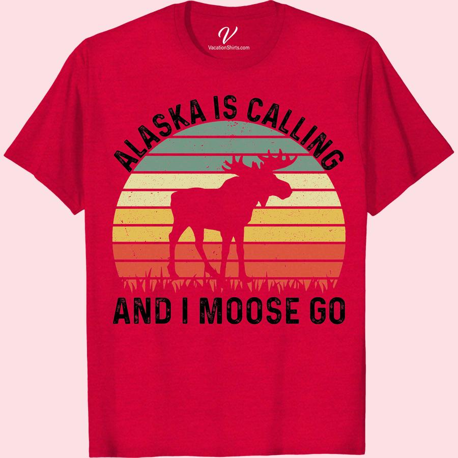 Alaska Is Calling & I Moose Go Retro Sunset Travel T-Shirt The search ends here for your perfect Alaska Vacation T-Shirt! The Alaska Is Calling & I Moose Go Retro Sunset Travel T-Shirt encapsulates the charm of the Alaska Retro Sunset. A must-have Moose Travel T-Shirt for the stylish retro traveler. This Alaska Calling Apparel is your ticket to making memories in “The Last Frontier”.