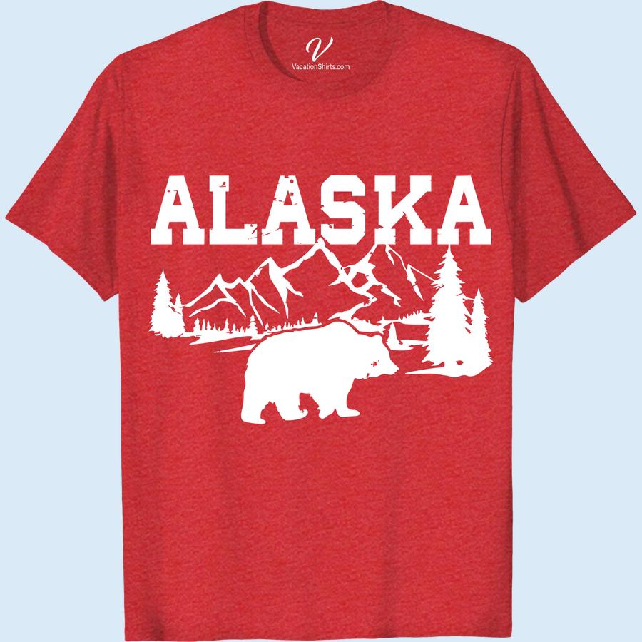 Alaska Adventure T-Shirt: Mountains, Bear & Trees Design Showcase your love for the wild with our Alaska Adventure T-Shirt, featuring breathtaking Alaskan Scenery Tee designs. From Alaska's Mountains Scenic Tee to Bear and Trees Shirt art, this Adventure Outdoor T-Shirt is a must-have Vacation Tshirts Alaska lovers would adore. Embrace the Alaska Wilderness with this unique Trees Design Apparel.