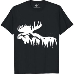 Wild Moose Forest Silhouette T-Shirt – Adventure Ready Style  Experience the call of the wild with our 'Wild Moose Forest Silhouette T-Shirt'. Perfect for nature lovers, this adventure-ready style tee features a striking moose silhouette print. Embrace outdoor exploration in this trendy wilderness apparel, and express your cool vacation clothing vibe. Be bold. Be adventurous. Be you!
