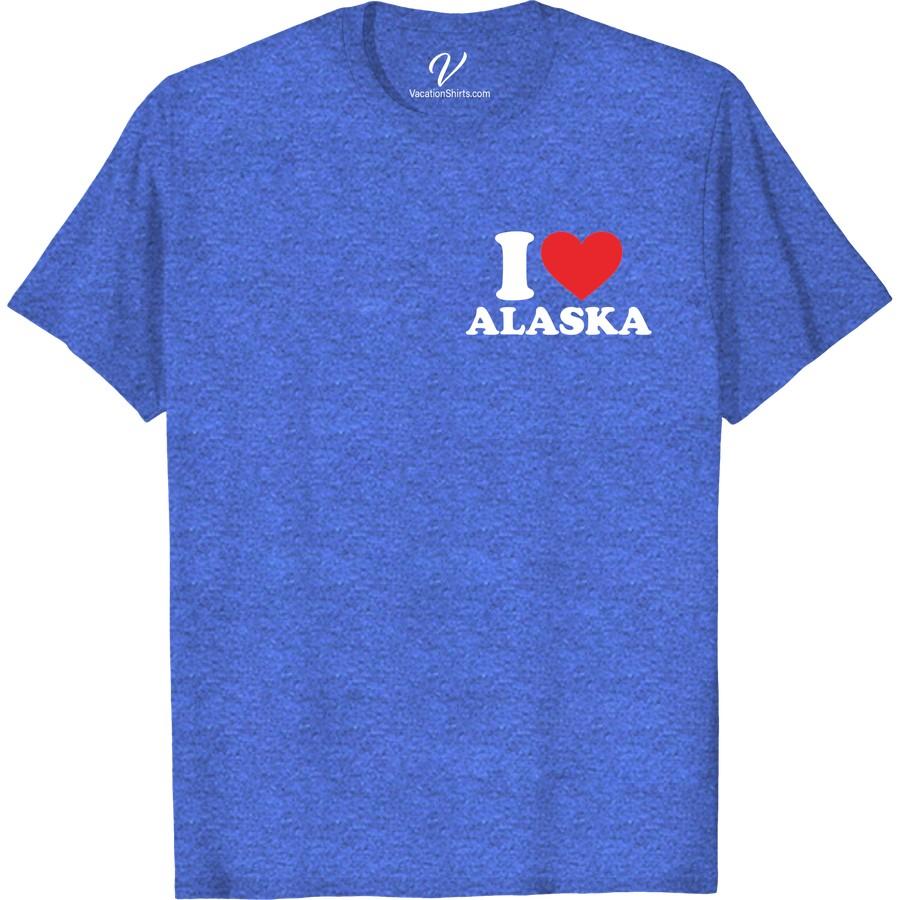 I ♥ ALASKA Tee - Bold Red Heart on Soft Blue - VacationShirts Show off your love for the Last Frontier with our Alaska Vacation T-Shirt! Featuring a bold red heart on soft blue, this stand-out Alaska Love T-Shirt is a must-have. Wear your heart on your tee with this I Heart Alaska T-shirt; it's the ultimate Alaska Souvenir Shirt! Ideal for Alaska Tourism Apparel fans and lovers of VacationShirts Alaska. Perfect as an embodiment of your unforgettable travel memories or your longing for future adventures with our Alaska Travel Tees. Heart Alaska Vacation T-Sh