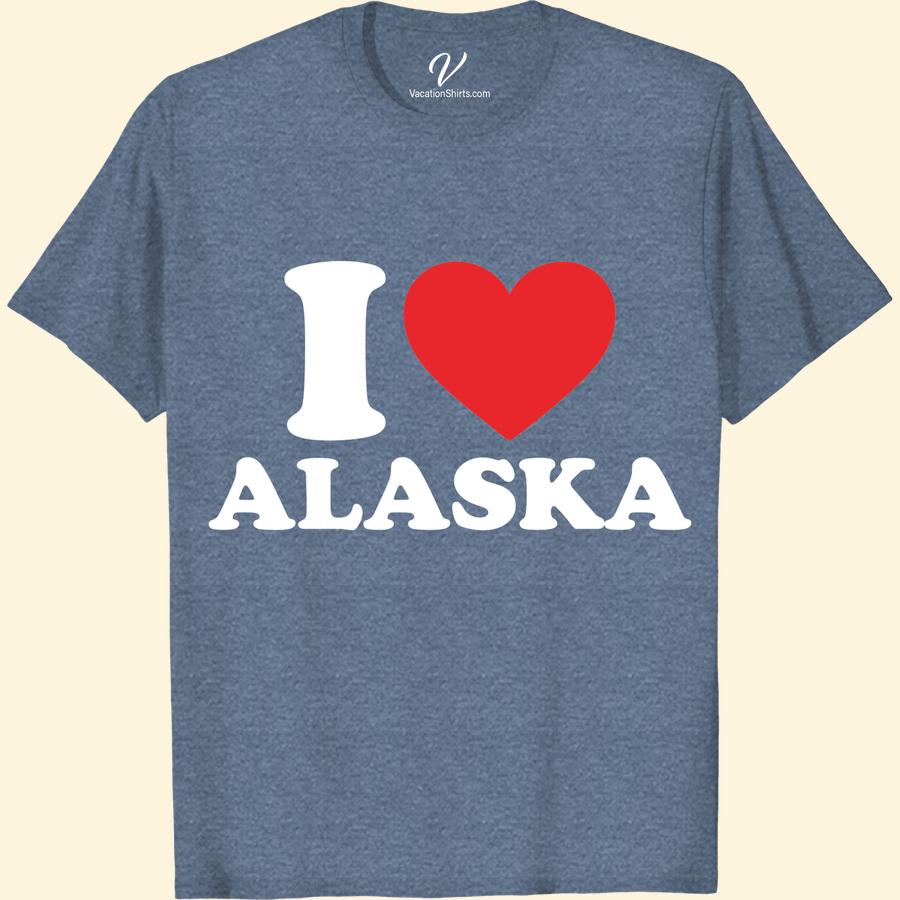 I ♥ ALASKA Tee - Bold Red Heart on Soft Blue - VacationShirts Show off your love for the Last Frontier with our Alaska Vacation T-Shirt! Featuring a bold red heart on soft blue, this stand-out Alaska Love T-Shirt is a must-have. Wear your heart on your tee with this I Heart Alaska T-shirt; it's the ultimate Alaska Souvenir Shirt! Ideal for Alaska Tourism Apparel fans and lovers of VacationShirts Alaska. Perfect as an embodiment of your unforgettable travel memories or your longing for future adventures with our Alaska Travel Tees. Heart Alaska Vacation T-Sh