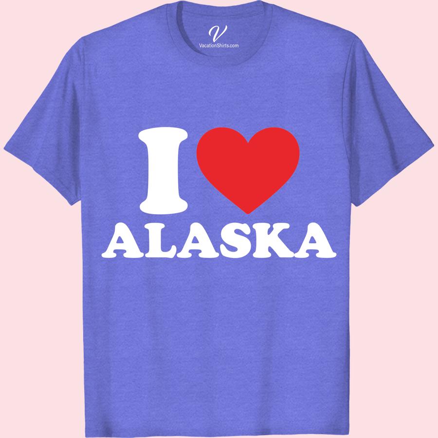 I ♥ ALASKA Tee - Bold Red Heart on Soft Blue - VacationShirts Show off your love for the Last Frontier with our Alaska Vacation T-Shirt! Featuring a bold red heart on soft blue, this stand-out Alaska Love T-Shirt is a must-have. Wear your heart on your tee with this I Heart Alaska T-shirt; it's the ultimate Alaska Souvenir Shirt! Ideal for Alaska Tourism Apparel fans and lovers of VacationShirts Alaska. Perfect as an embodiment of your unforgettable travel memories or your longing for future adventures with our Alaska Travel Tees. Heart Alaska Vacation T-Sh