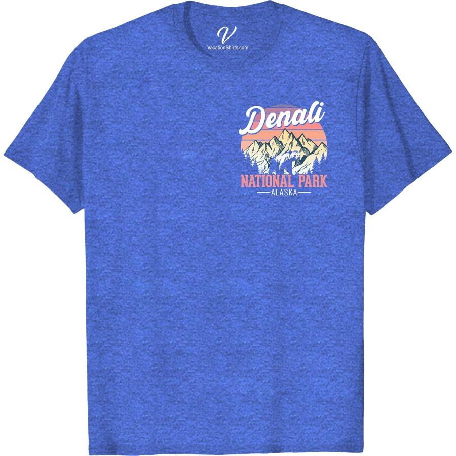 Explore Denali: Bear & Sunset T-Shirt - Alaska Adventure Tee Experience the thrill of adventure with our 'Explore Denali: Bear & Sunset' T-Shirt! This Denali Vacation T-Shirt is a perfect Alaska Travel Shirt or souvenir. Show off your love for the wilderness, hiking, and wildlife with this unique, inspirational Alaska Adventure T-Shirt.