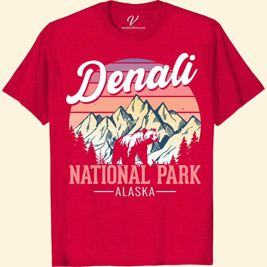 Explore Denali: Bear & Sunset T-Shirt - Alaska Adventure Tee Experience the thrill of adventure with our 'Explore Denali: Bear & Sunset' T-Shirt! This Denali Vacation T-Shirt is a perfect Alaska Travel Shirt or souvenir. Show off your love for the wilderness, hiking, and wildlife with this unique, inspirational Alaska Adventure T-Shirt.