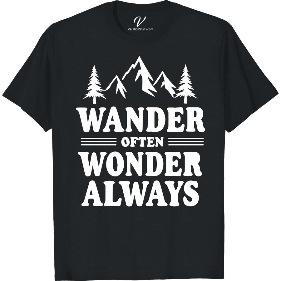 Explore Adventure Tee: Wander Often, Wonder Always Mountains Design Embrace discovery with our Explore Adventure Tee, Wander Often, Wonder Always! This Adventure T-shirt SEO optimised and Mountains Design Shirt SEO inspired garment is the ideal wanderlust apparel. Perfect Vacation t-shirt Keywords for Outdoor Adventure, Hiking, and Adventure Travel enthusiasts. Discover the Explorer's thrill in style!