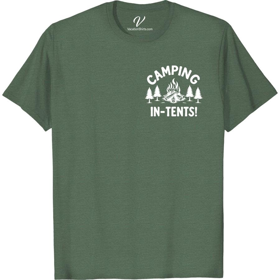 Camping Adventure T-Shirt - In-Tents Fun with Campfire & Pines Embrace the great outdoors in our 'Camping Adventure T-Shirt'! This 'In-Tents Fun Tee' is perfect for any nature lover. Featuring a campfire graphic and pine forest design, it's the ultimate outdoor adventure shirt. Turn your camping gear into stylish hiking clothing with this trendy wilderness adventure tee!