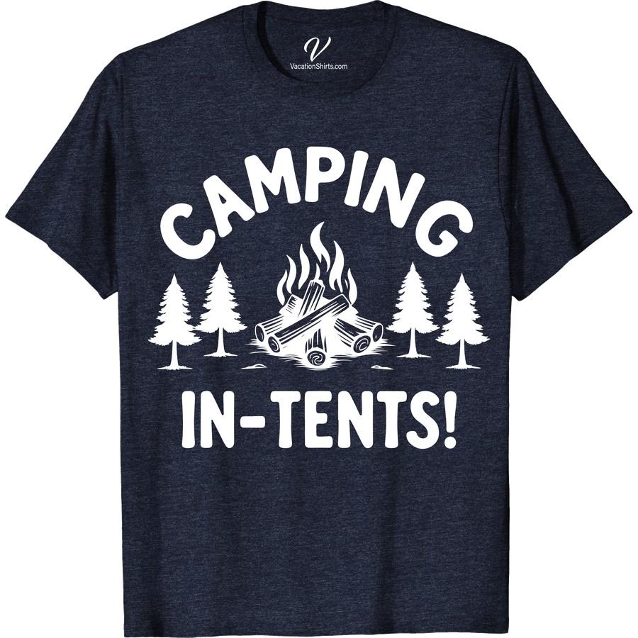Camping Adventure T-Shirt - In-Tents Fun with Campfire & Pines Embrace the great outdoors in our 'Camping Adventure T-Shirt'! This 'In-Tents Fun Tee' is perfect for any nature lover. Featuring a campfire graphic and pine forest design, it's the ultimate outdoor adventure shirt. Turn your camping gear into stylish hiking clothing with this trendy wilderness adventure tee!