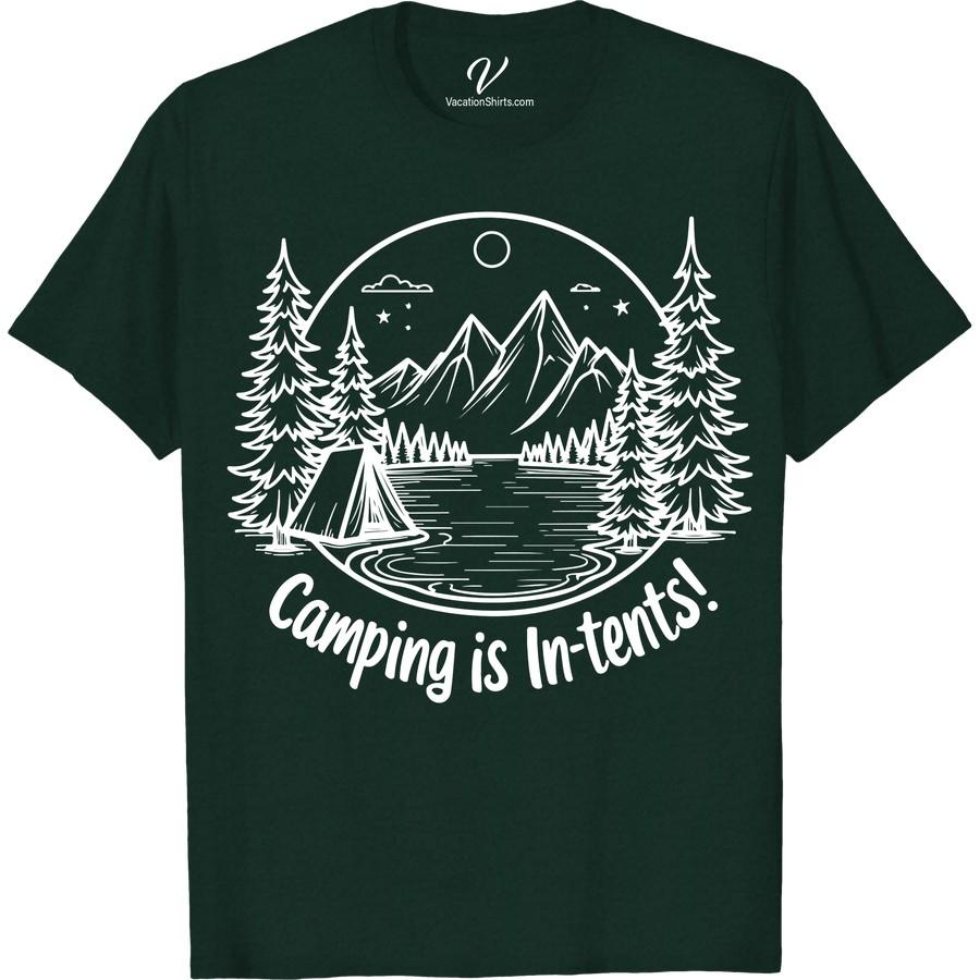 Camping Adventure Tee - In-tents Design with Mountains & Stars Experience nature's magnificence in our 'In-tents' Design T-Shirt. This Camping Adventure Tee, with a striking Star and Mountain design, is your ideal Outdoor Adventure Apparel. Its scenic graphic makes it more than just a Camping Gear T-shirt, it's a Hiking Themed, Adventure Travel tradition. Adventure awaits!