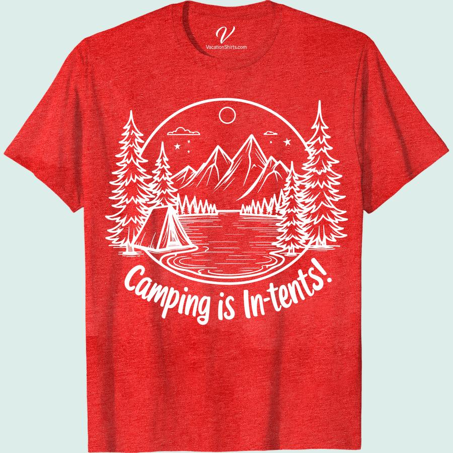 Camping Adventure Tee - In-tents Design with Mountains & Stars Experience nature's magnificence in our 'In-tents' Design T-Shirt. This Camping Adventure Tee, with a striking Star and Mountain design, is your ideal Outdoor Adventure Apparel. Its scenic graphic makes it more than just a Camping Gear T-shirt, it's a Hiking Themed, Adventure Travel tradition. Adventure awaits!