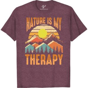 Nature Therapy Tee: Sun, Mountains & Trees - Perfect for Adventure  Embrace the spirit of outdoor adventure with the Nature Therapy Tee! This Sun, Mountains & Trees shirt is your perfect companion for wilderness exploration, hiking or a camping vacation. Our Adventure Vacation T-shirt effortlessly combines nature-inspired design with comfortable styling. Be a proud tree lover in this Mountain Adventure Tee.
