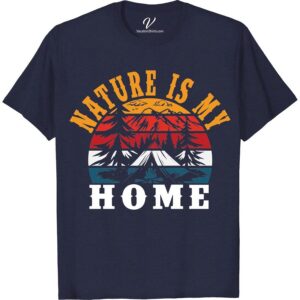 Nature Lover's Tee: Nature Is My Home - Mountains & Sunset Art Unleash your adventurer's spirit with our 'Nature Is My Home' T-shirt. Reminisce your hikes with this Mountains & Sunset Art vacation shirt. Perfect Outdoor Lover Clothing for wilderness enthusiasts; a prime addition to your traveling tee’s collection. Be outdoorsy, be you with our Nature Lover's Tee.