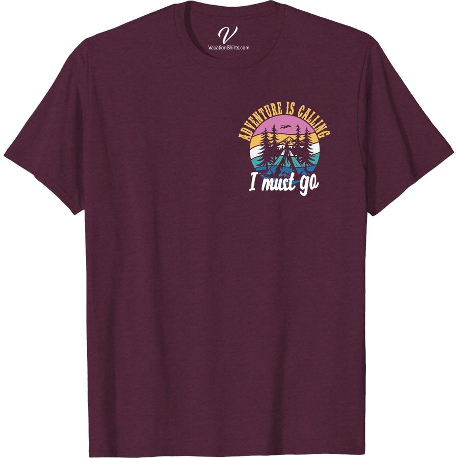 Adventure T-Shirt: Adventure is Calling Sunset Pine Design Made for wanderers and explorers, our 'Adventure is Calling' Sunset Pine T-Shirt is the ultimate Adventure Outdoor Apparel. Featuring a striking Pine Design, this shirt combines style with the vibe of Outdoor Adventure Gear. Experience Trekking Adventure with our Adventure-themed Attire. Pack your Travel Adventure Clothing & heed the call of the wild!