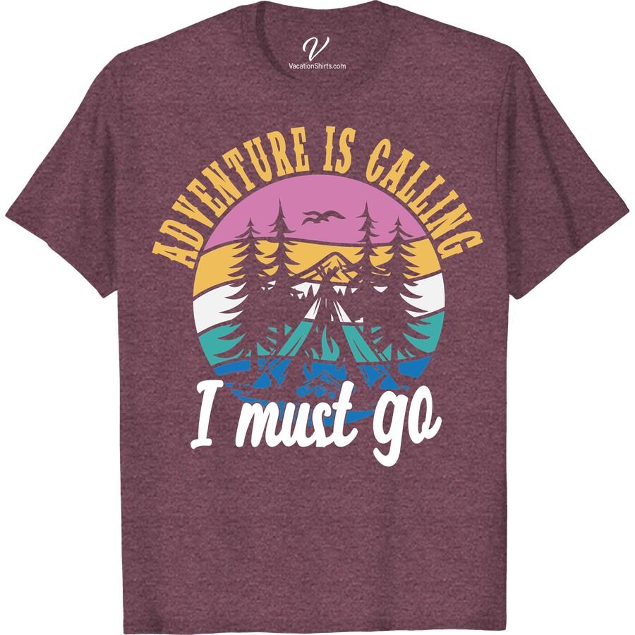 Adventure T-Shirt: Adventure is Calling Sunset Pine Design Made for wanderers and explorers, our 'Adventure is Calling' Sunset Pine T-Shirt is the ultimate Adventure Outdoor Apparel. Featuring a striking Pine Design, this shirt combines style with the vibe of Outdoor Adventure Gear. Experience Trekking Adventure with our Adventure-themed Attire. Pack your Travel Adventure Clothing & heed the call of the wild!