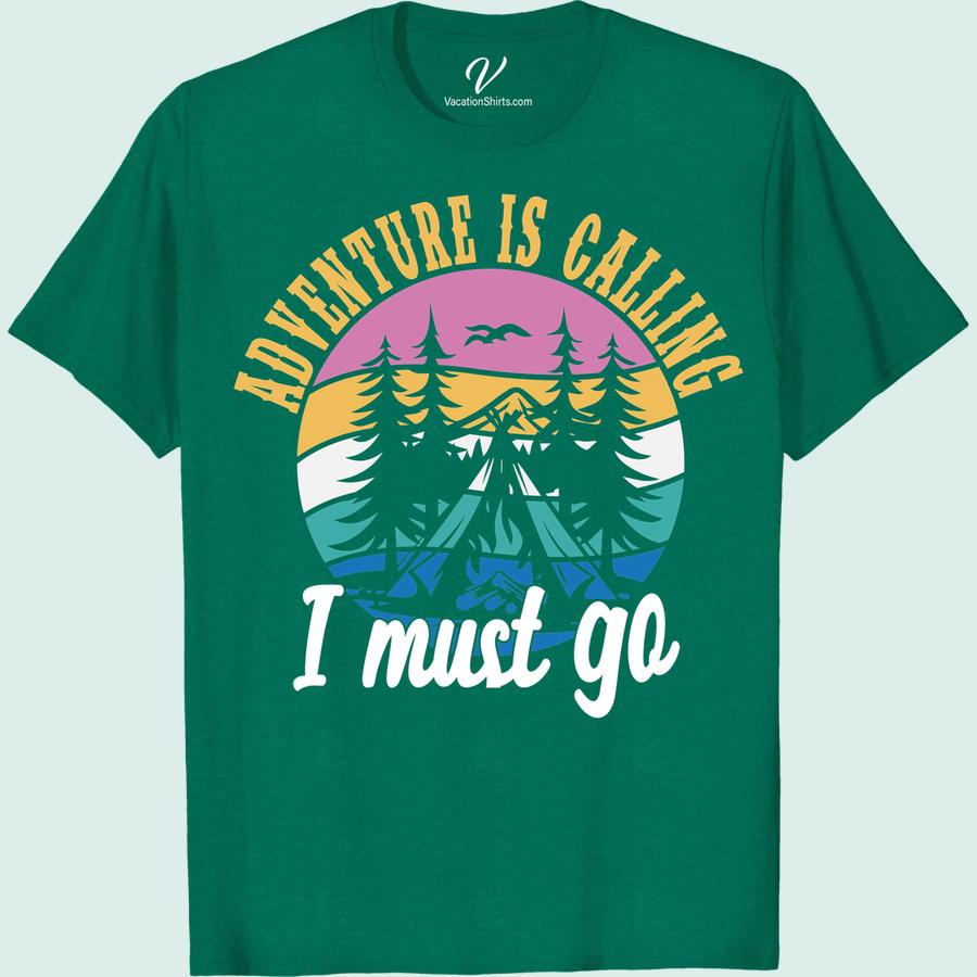 Adventure T-Shirt: Adventure is Calling Sunset Pine Design Made for wanderers and explorers, our 'Adventure is Calling' Sunset Pine T-Shirt is the ultimate Adventure Outdoor Apparel. Featuring a striking Pine Design, this shirt combines style with the vibe of Outdoor Adventure Gear. Experience Trekking Adventure with our Adventure-themed Attire. Pack your Travel Adventure Clothing & heed the call of the wild!