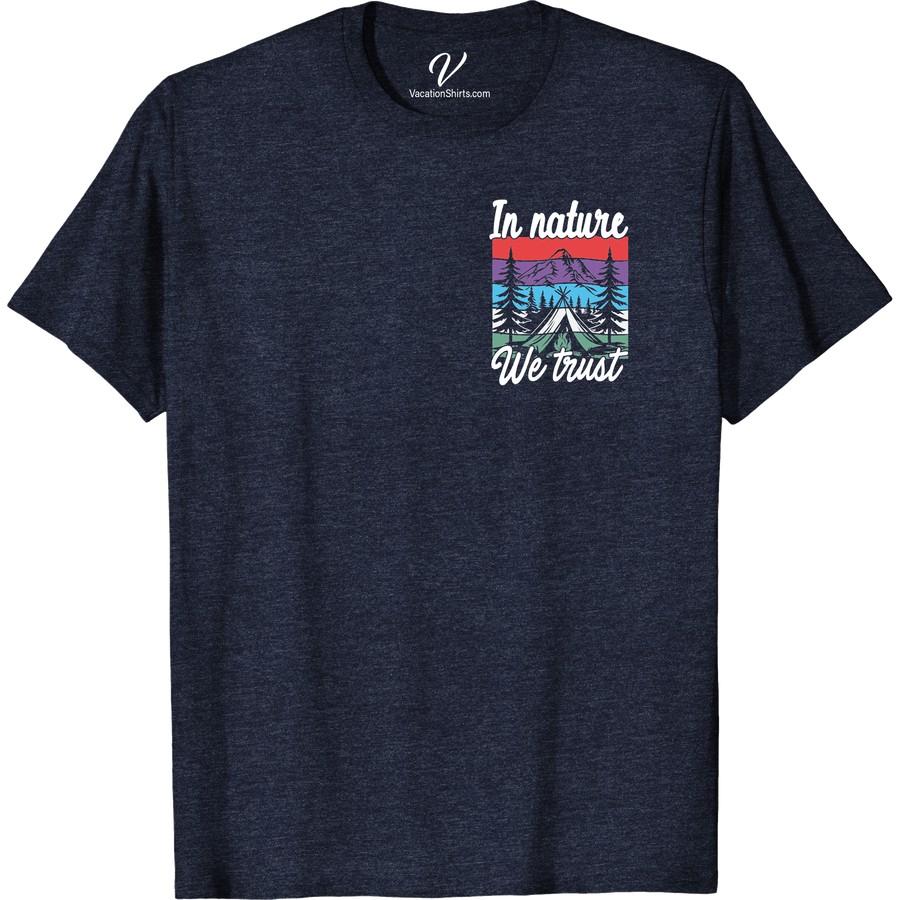 Nature Trust Tee: Vibrant Mountains & Camping Adventure Shirt Our Nature Trust Tee with vibrant mountains & camping adventures is your ultimate outdoor companion. This Mountain Vacation T-shirt captures nature's allure perfectly. It's not just a Camping Tee, it's an embodiment of your love for hiking, forest adventures, and all nature-themed escapes. Wear your adventure!
