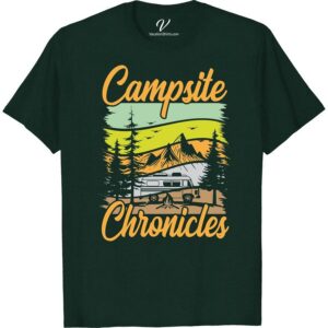 Adventure Awaits: Campsite Chronicles Tee – Mountain & Camper Van Design  Venture into the wild in style with our Adventure Awaits T-Shirt. The Campsite Chronicles Tee, with its natural Mountain Design and iconic Camper Van T-Shirt motif, is the epitome of Outdoor Adventure Tee. Capture your Van Life Clothes spirit; it's your ultimate Hiking Apparel and Road Trip Attire. Adventure awaits, be ready!