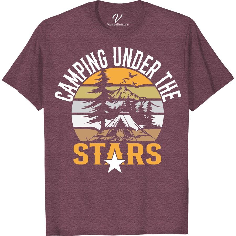 Camping Adventure Tee: Starry Night Under Mountain Trees Experience the magic of the wilderness with our Camping Adventure T-Shirt. Perfect for nature lovers, this Outdoor Adventure Tee captures a starry night camping under mountain trees. Let the Forest Night Sky Tee ignite your hiking spirit and inspire your next adventure!