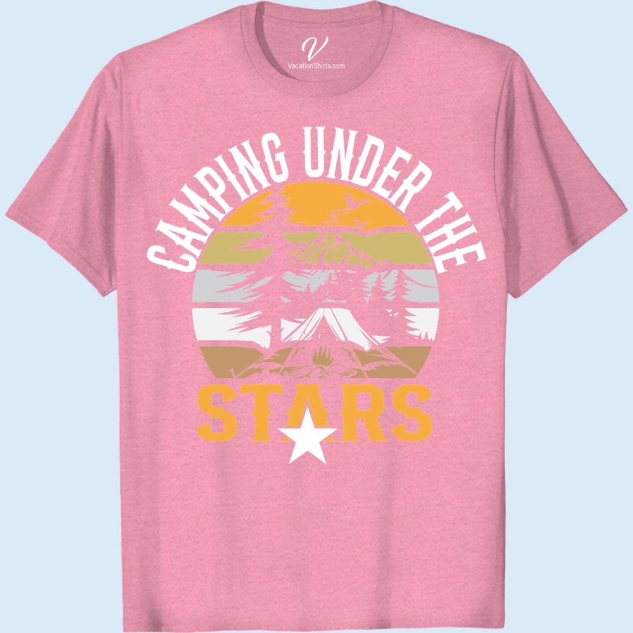 Camping Adventure Tee: Starry Night Under Mountain Trees Experience the magic of the wilderness with our Camping Adventure T-Shirt. Perfect for nature lovers, this Outdoor Adventure Tee captures a starry night camping under mountain trees. Let the Forest Night Sky Tee ignite your hiking spirit and inspire your next adventure!