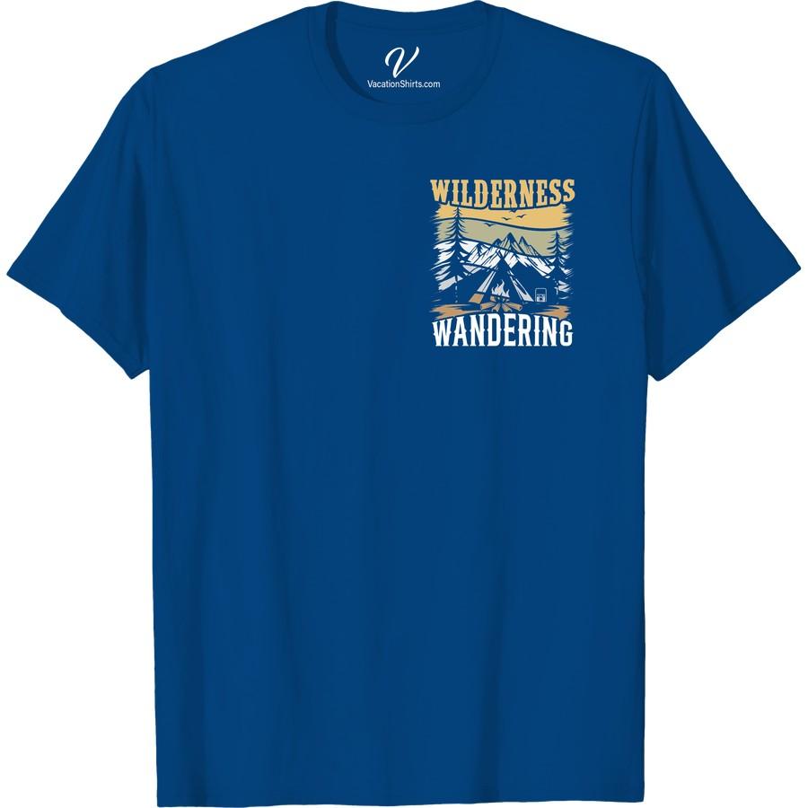 Adventure Tee: Wilderness Wandering - Mountains, Trees & Campfire Embrace the call of the wild with our Adventure Tee: Wilderness Wandering - Mountains, Trees & Campfire shirt. Blending nature-inspired apparel with premium hiking gear clothing, it's perfect as campsite casual wear or for your next outdoors adventure. Forest adventure meets fashion in our Wilderness Wandering Tshirts.