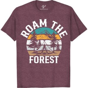 **Adventurer's Roam Forest Tee: Mountain, Tree & Tent Design** Unleash your wanderlust with our Adventurer's Roam Forest Tee. This Mountain Print T-shirt with a unique Tree Design Shirt pattern is more than just a piece of Adventuring Clothes. It's an Adventure Outfit T-Shirt that calls to the wild. It's a Forest Themed T-shirt, a Trekking Inspired T-shirt, a Tent Design Clothing piece that embodies the spirit of the great outdoors. Awaken your adventurous soul with this Outdoor Gear Graphic Tee; the perfect addition to your
